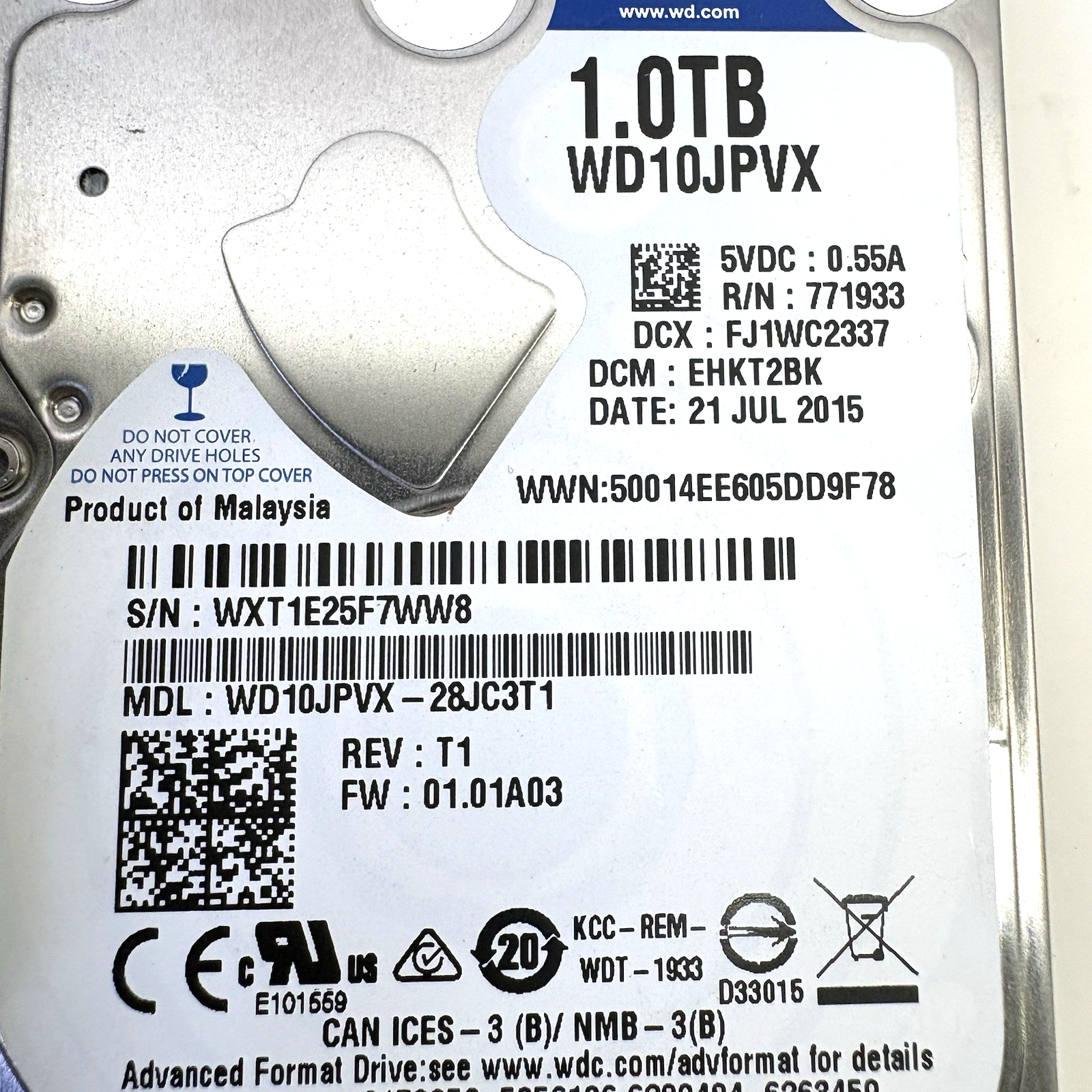 Xbox One 1540 1TB WD10JPVX HDD w/ Caddy & SATA Cable Tested Healt Good