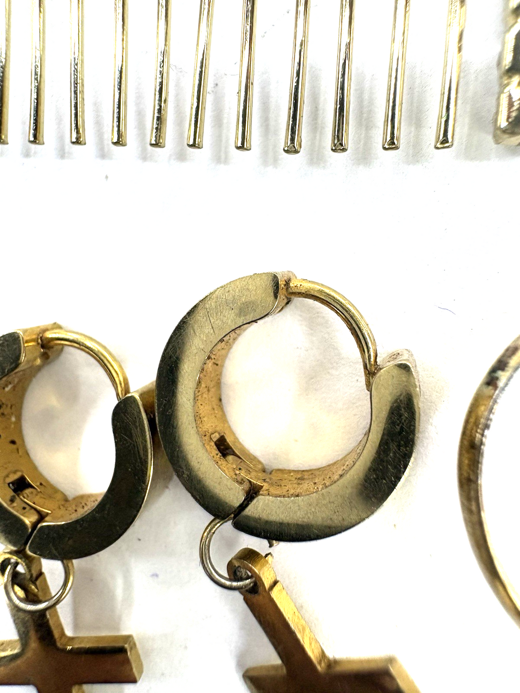 Vintage Gold Tone Jewelry Lot Scissor Comb Brooch Cross Earrings Ring Set
