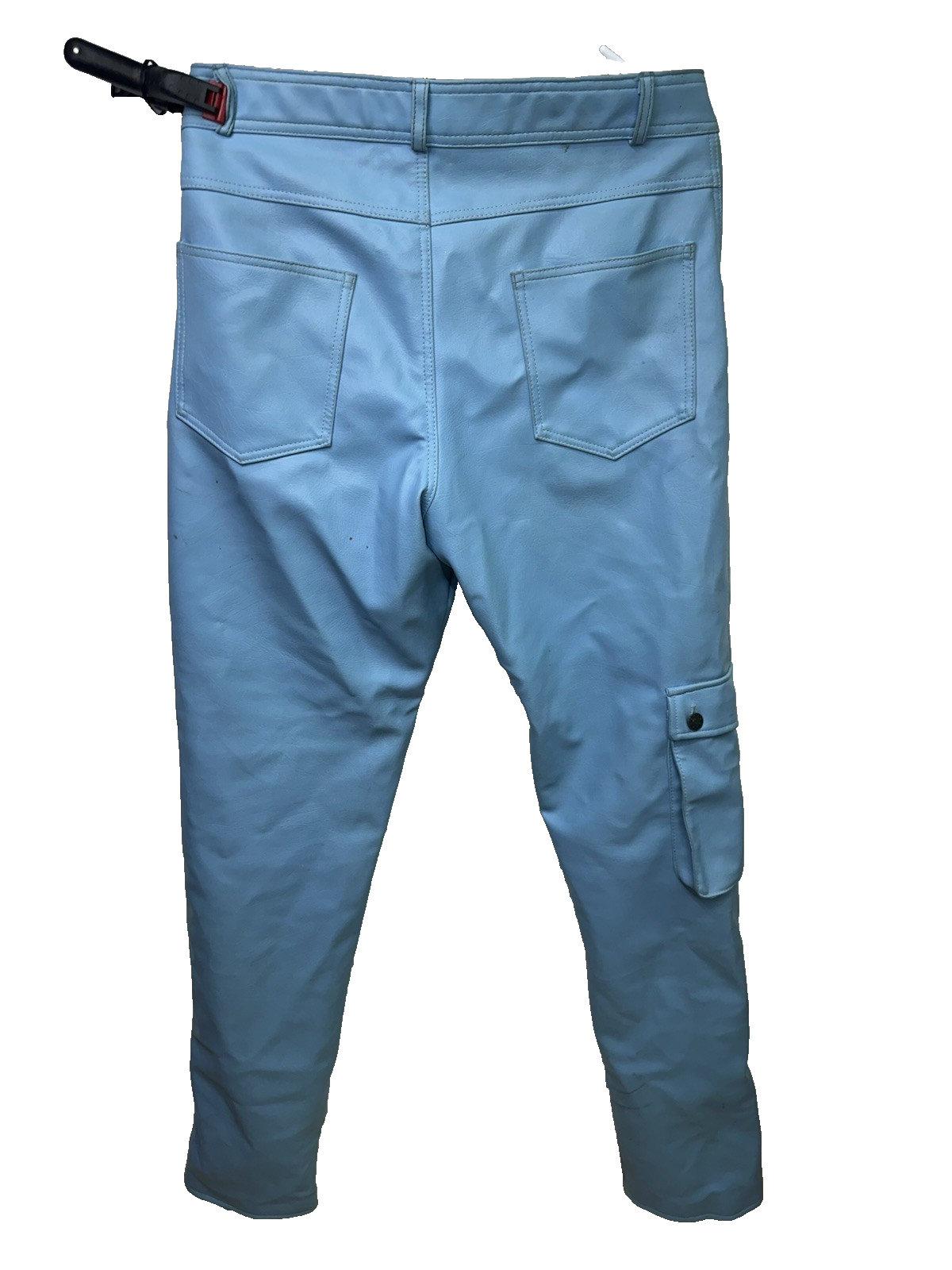 Y2K Blue Faux Leather Cargo Pants Size 32  & Utility Vest Set Mens Size M