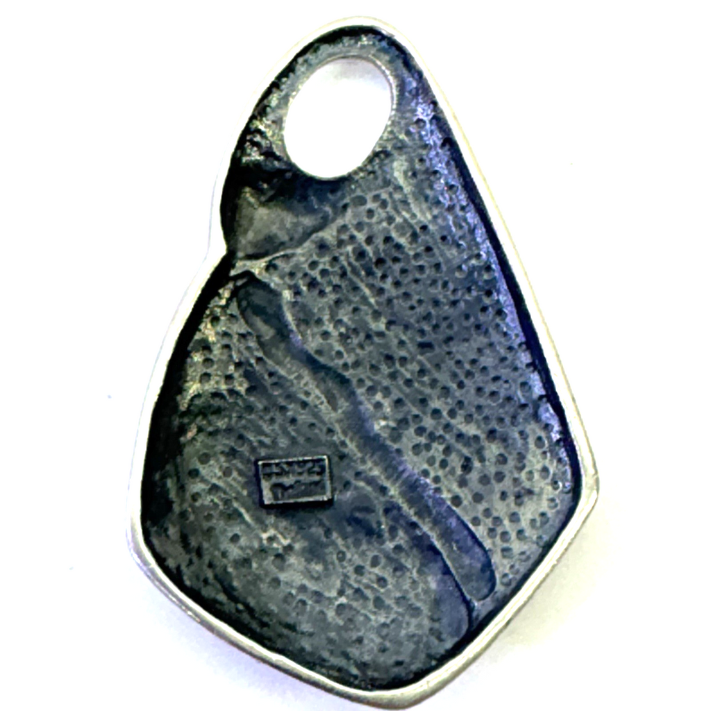 Vintage Modernist Silver Tone Red Inlay Pendant Abstract Artisan Charm