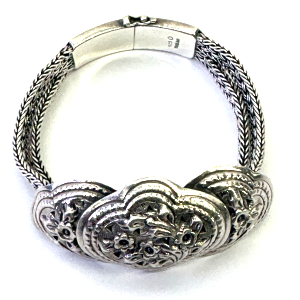 925 Sterling Silver Thailand Floral Multi Strand Bracelet 7.5” 41.59g