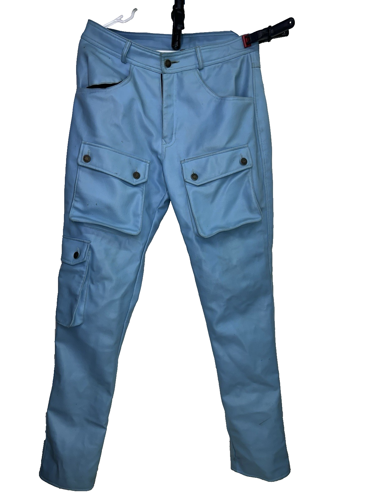 Y2K Blue Faux Leather Cargo Pants Size 32  & Utility Vest Set Mens Size M