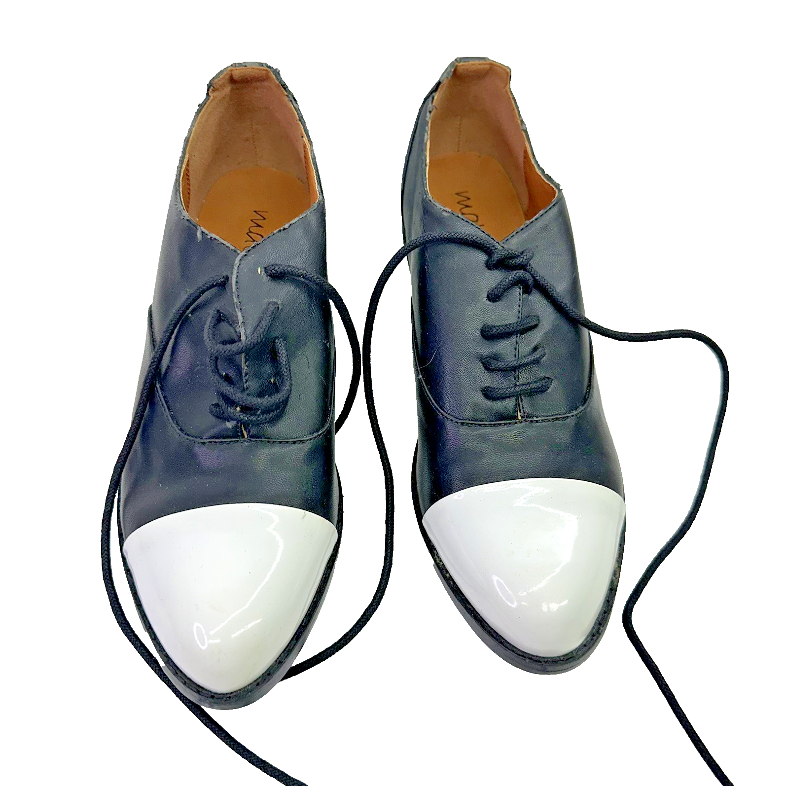WOMAN Matisse Vintage Oxford Shoes Sz 8M Black White Cap Toe Distressed Repair