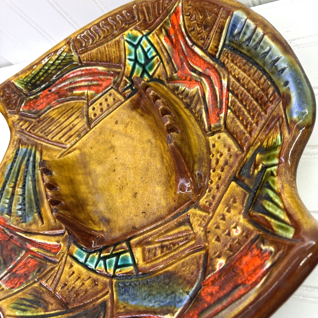 Vintage 70s California Studio Pottery Ashtray MCM Large Square Stoner Art