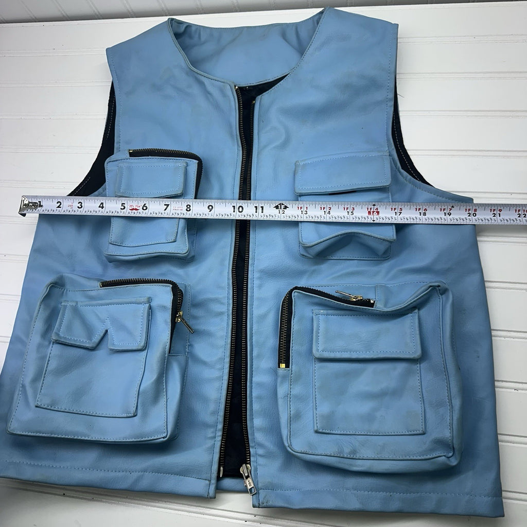Y2K Blue Faux Leather Cargo Pants Size 32  & Utility Vest Set Mens Size M