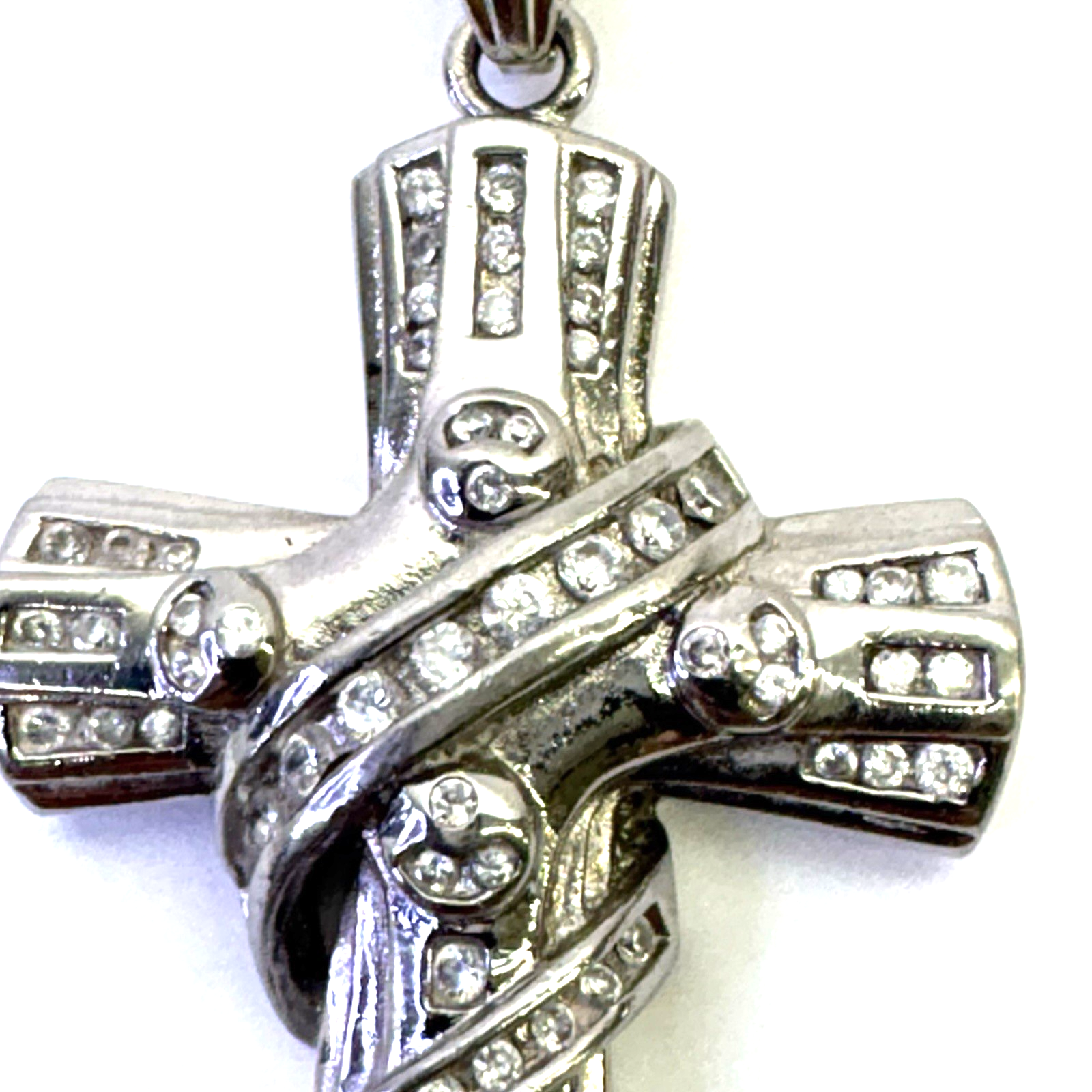 925 Sterling Silver Cross Pendant CZ 35.28g 80.9mm