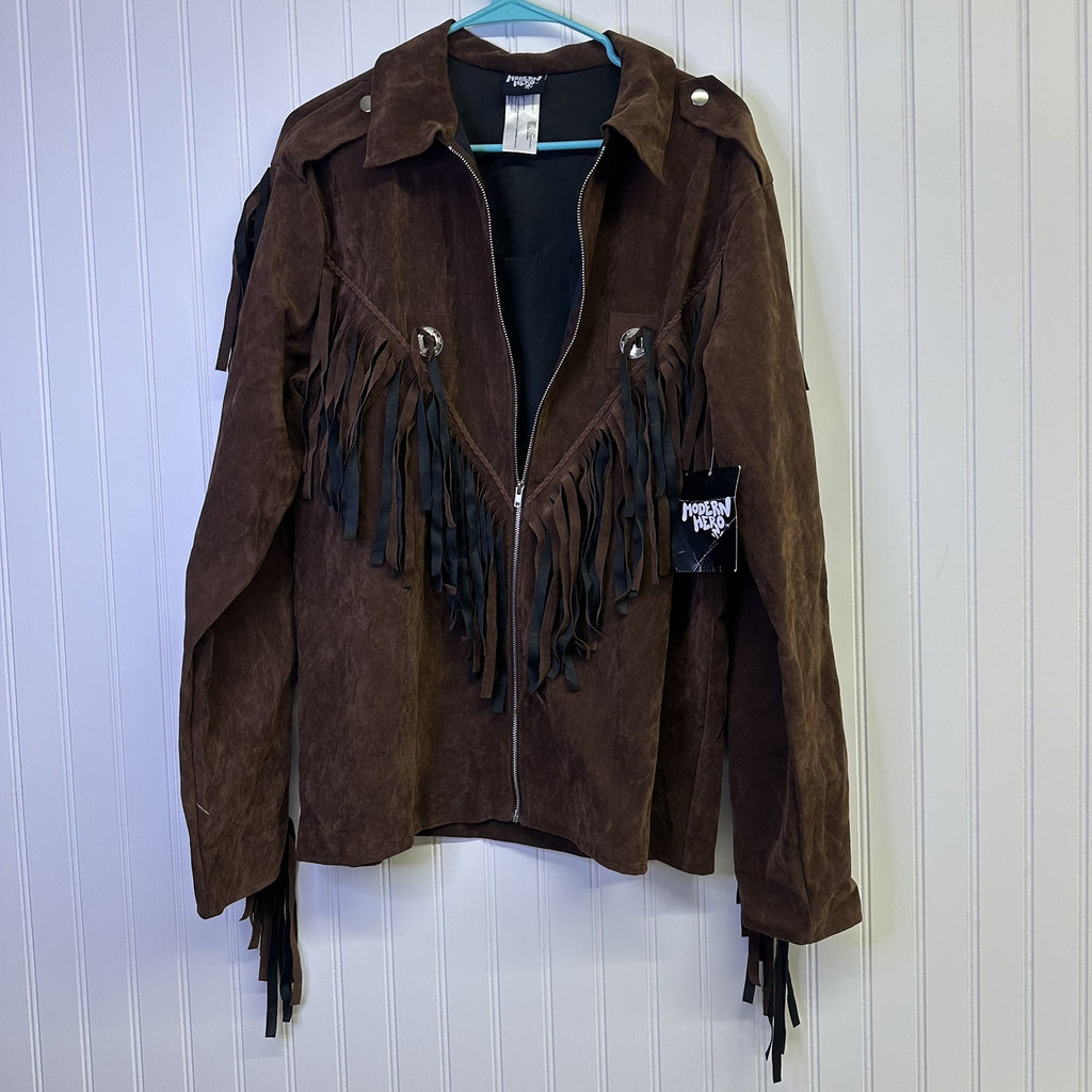 Modern Hero Fringe Western Jacket Brown Faux SuedeSize Adult Std M Cowboy Rodeo 