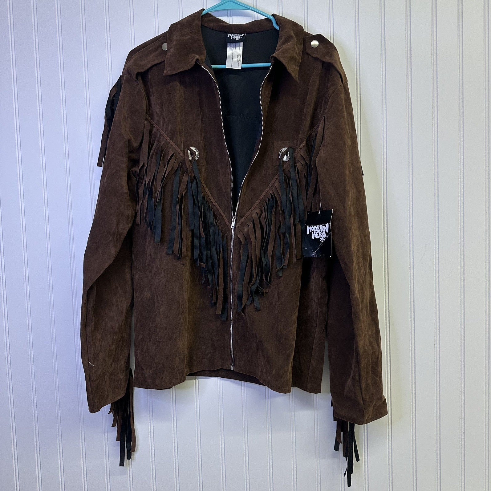 Modern Hero Fringe Western Jacket Brown Faux SuedeSize Adult Std M Cowboy Rodeo 