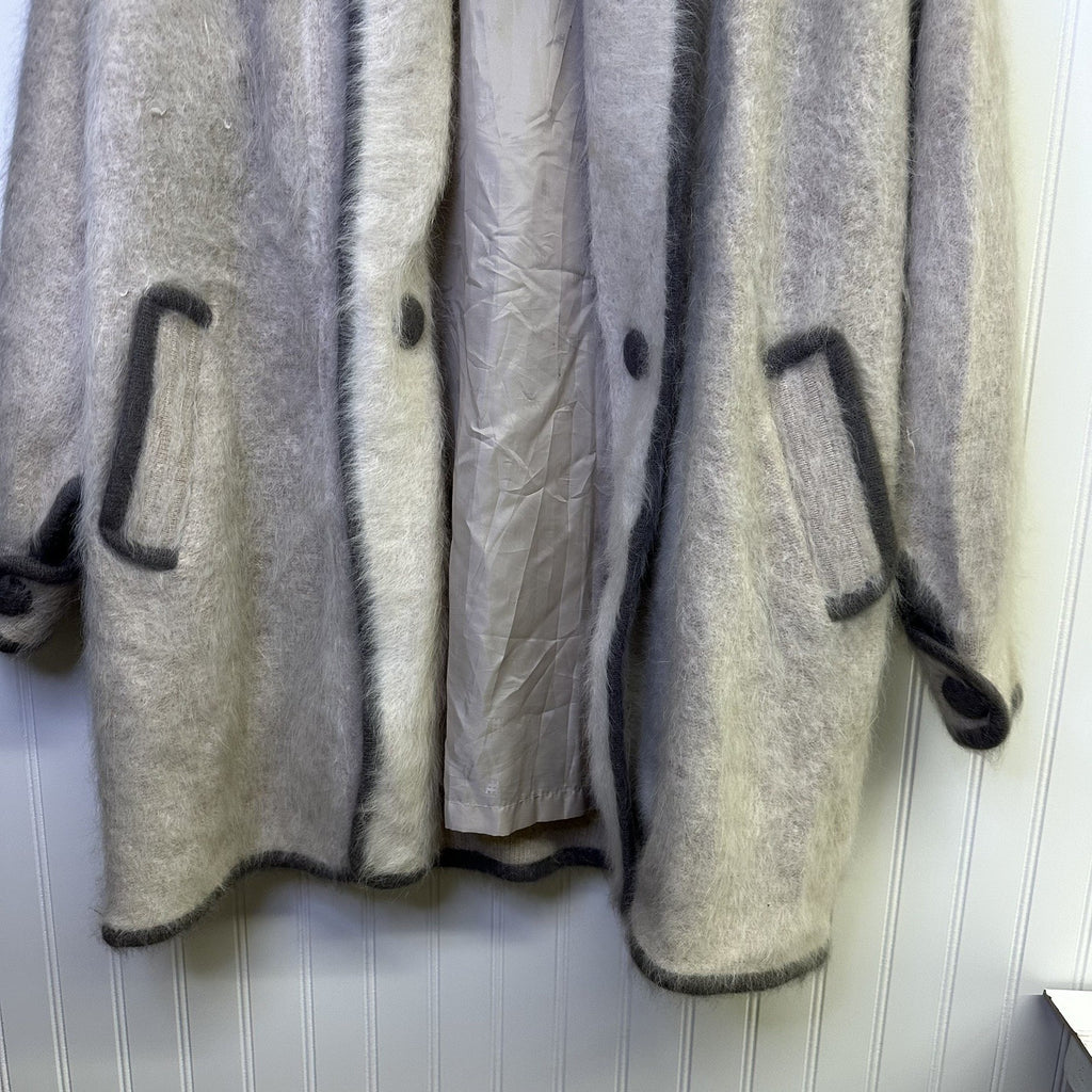Vintage Imago Coat Small Beige Angora  Wool Blend Fuzzy Open Front Pockets