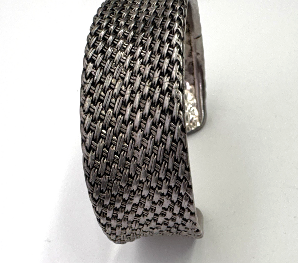 Vintage Premier Designs Basketweave Cuff Bracelet Silver Tone Wide Textured 