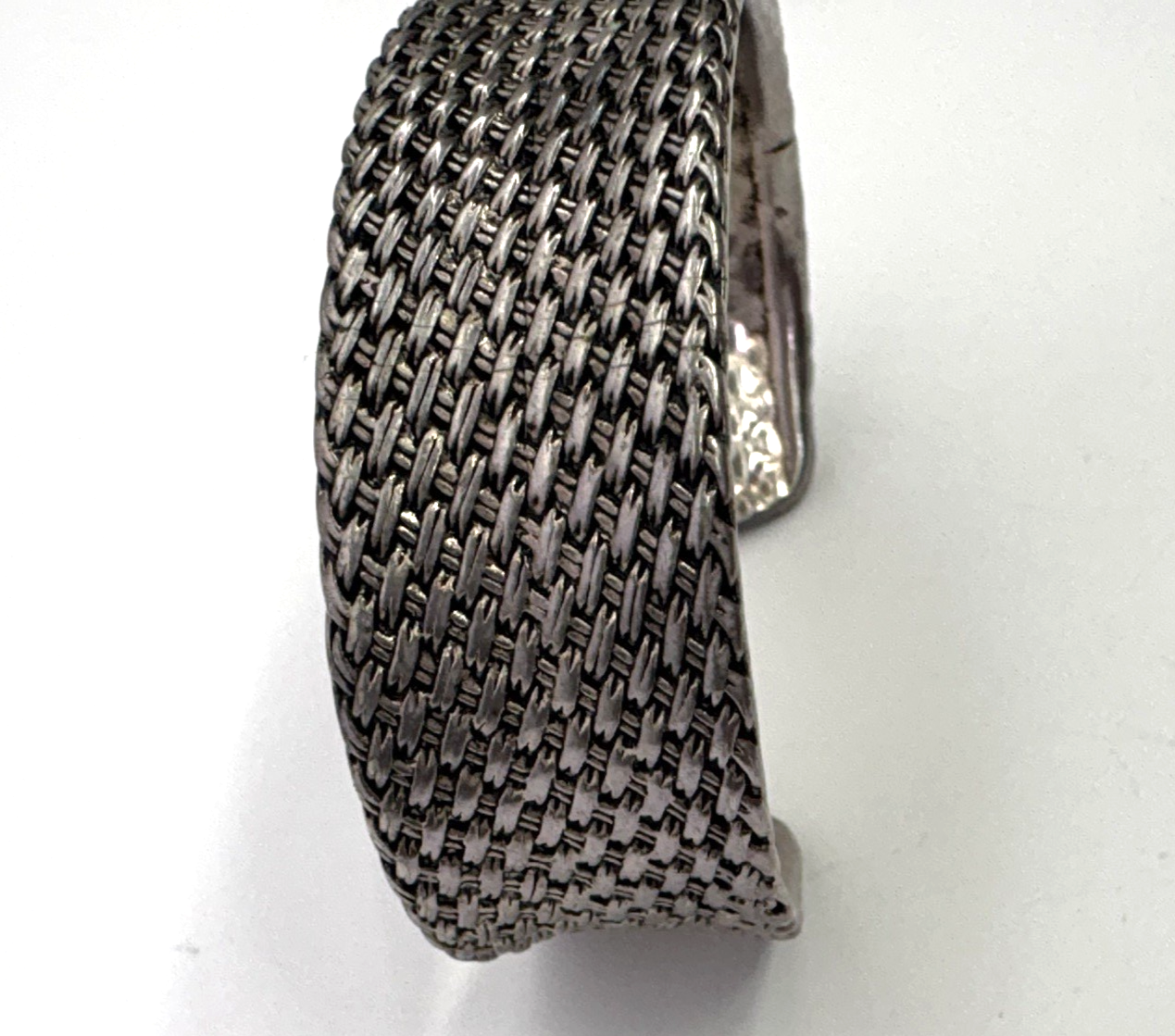 Vintage Premier Designs Basketweave Cuff Bracelet Silver Tone Wide Textured 