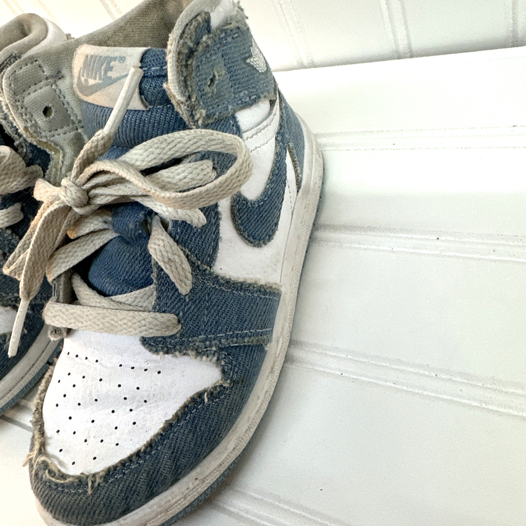 Nike Air Jordan 1 High OG Denim Toddler Shoes Blue White Size 9C CU0450-104