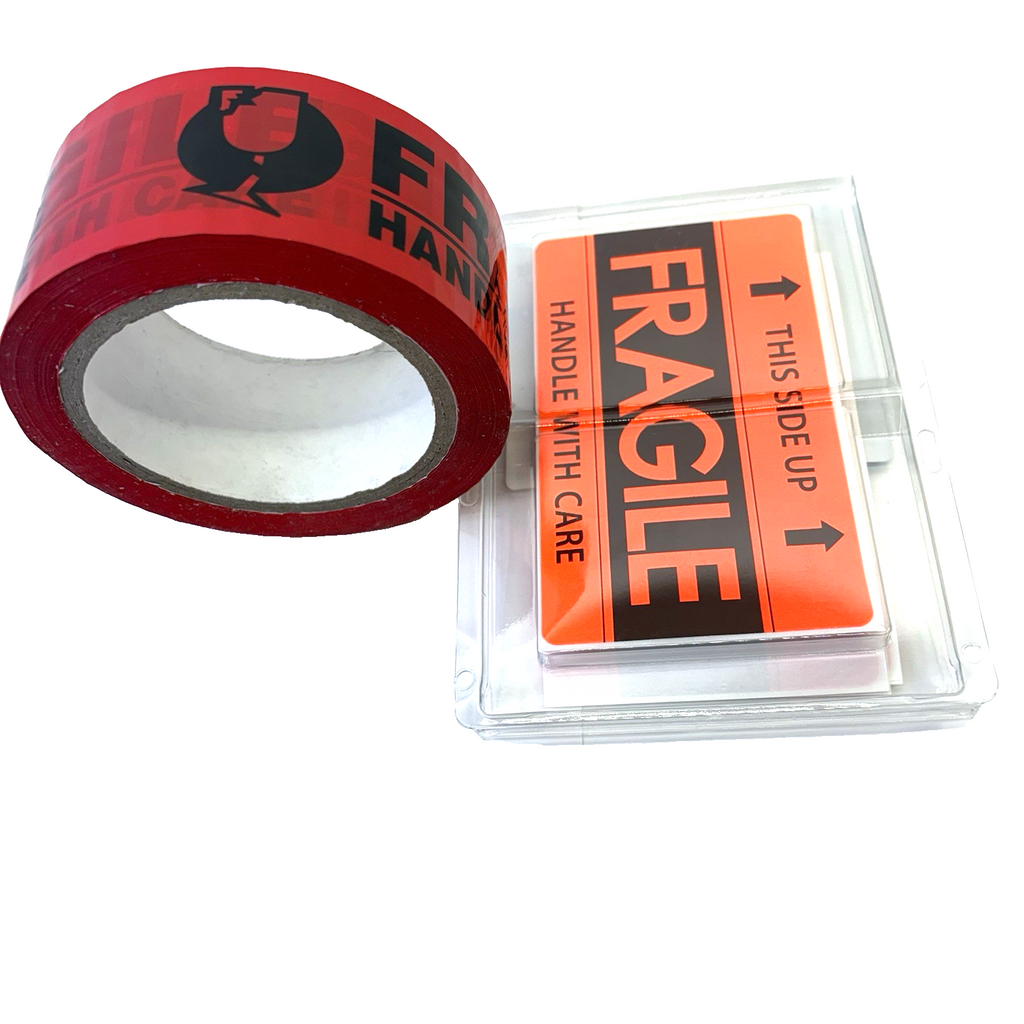 Fragile Red Packing Tape 1.89" x 76 Yds + 16 Fragile Shipping Labels New