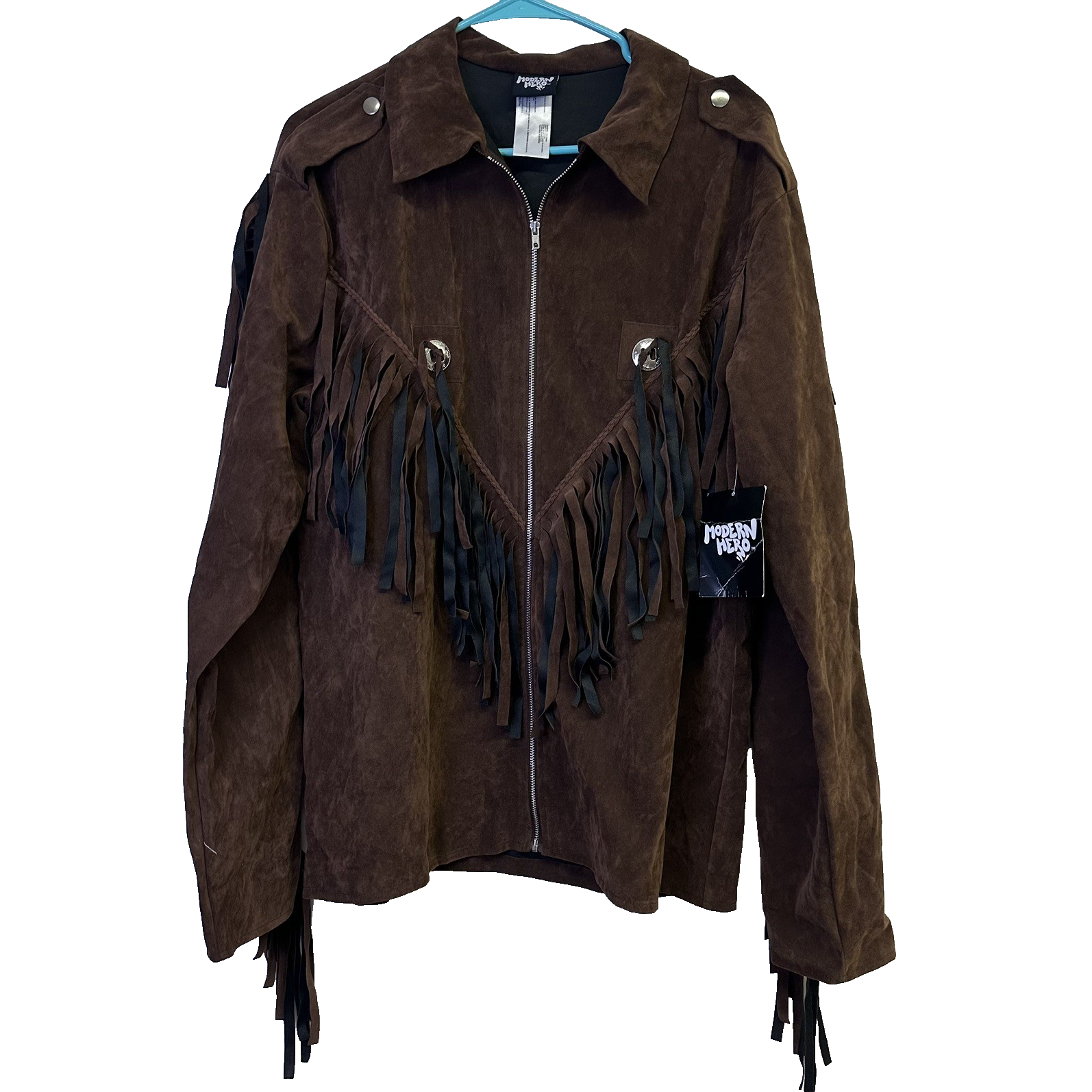 Modern Hero Fringe Western Jacket Brown Faux SuedeSize Adult Std M Cowboy Rodeo 