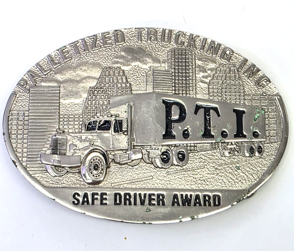 PTI Palletized Trucking Inc Safe Driver Award Belt Buckle Vintage