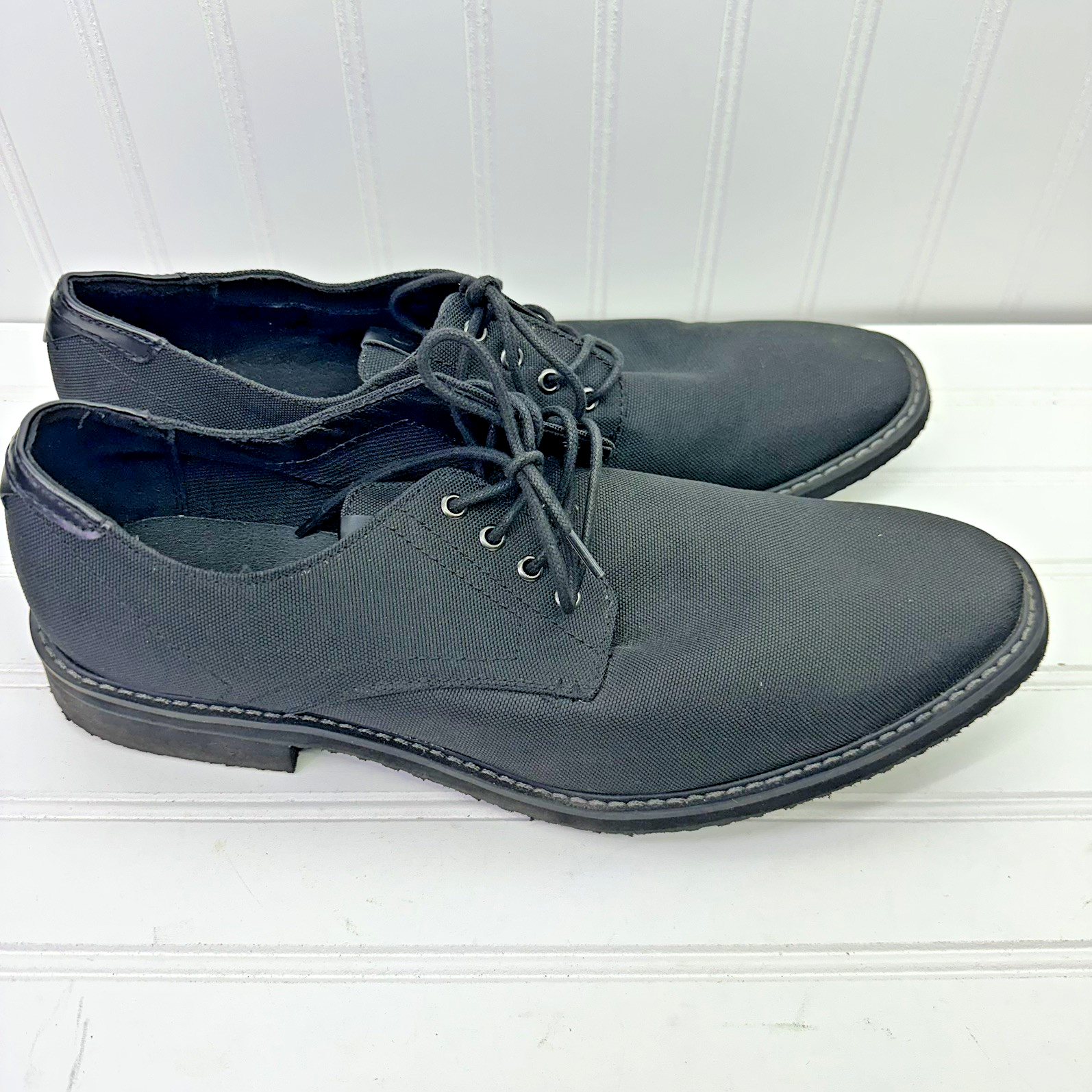 GUESS Tucker 3 Mens Dress Shoes Black Canvas Lace Up Black Toe NEW 13