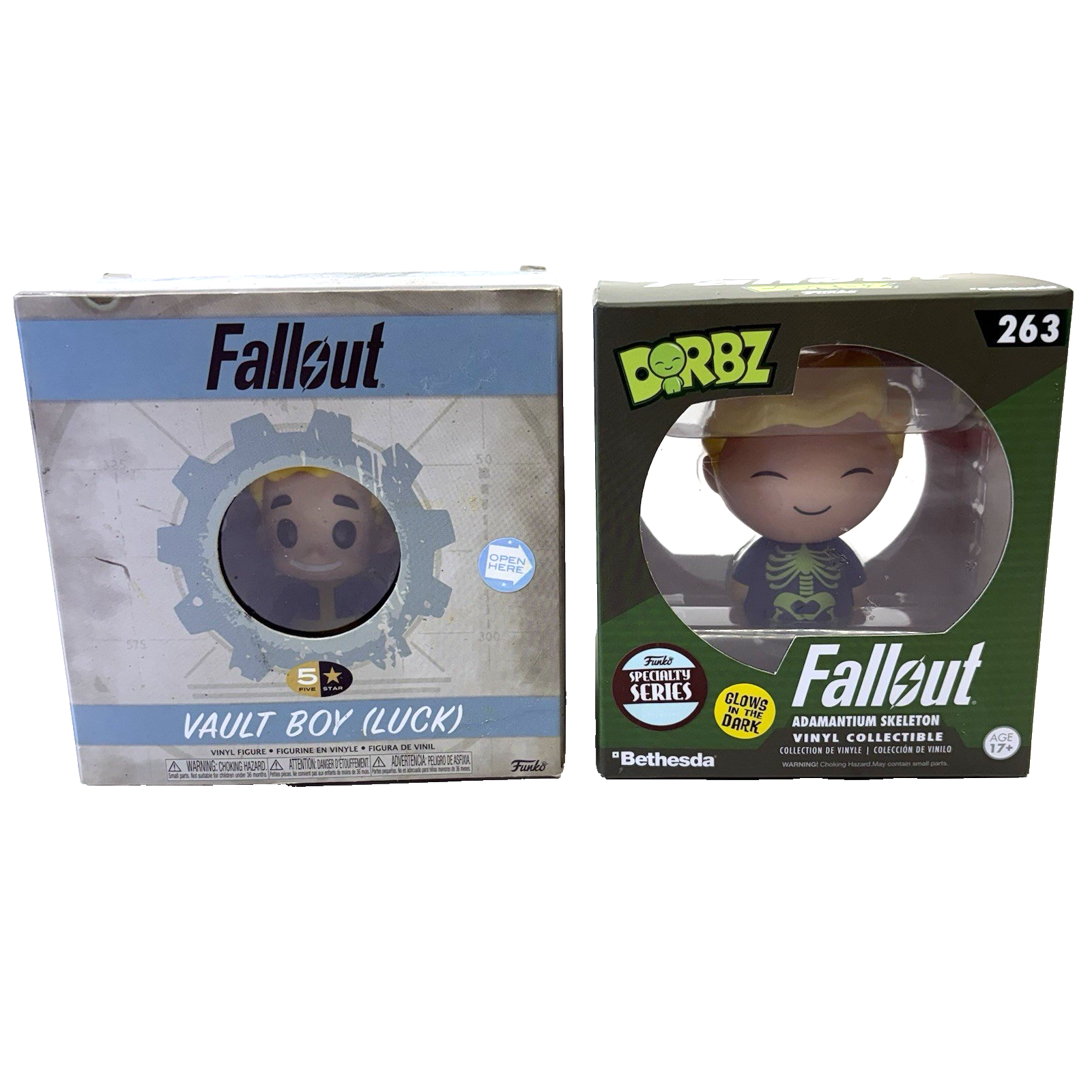 Funko Fallout Lot 2 Vault Boy Luck & Dorbz Adamantium Skeleton #263