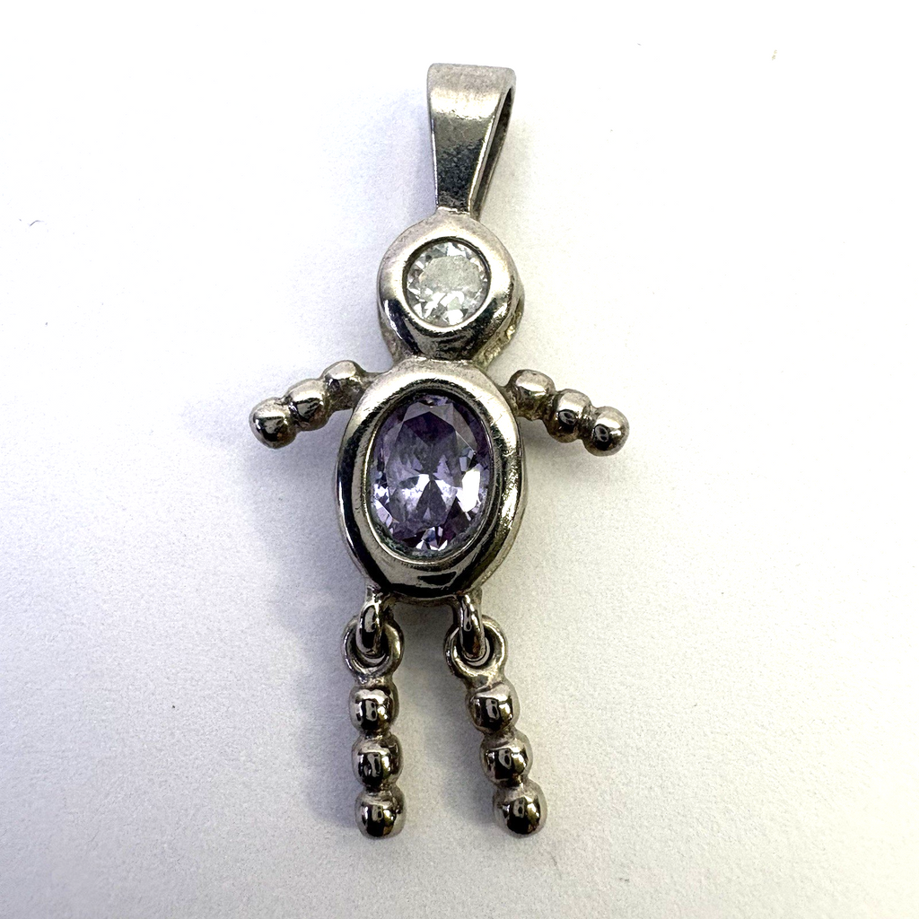 925 Sterling Silver Charm Pendant Lot Heart Blue CZ Girl Figure 3pc 7.36g Vintag
