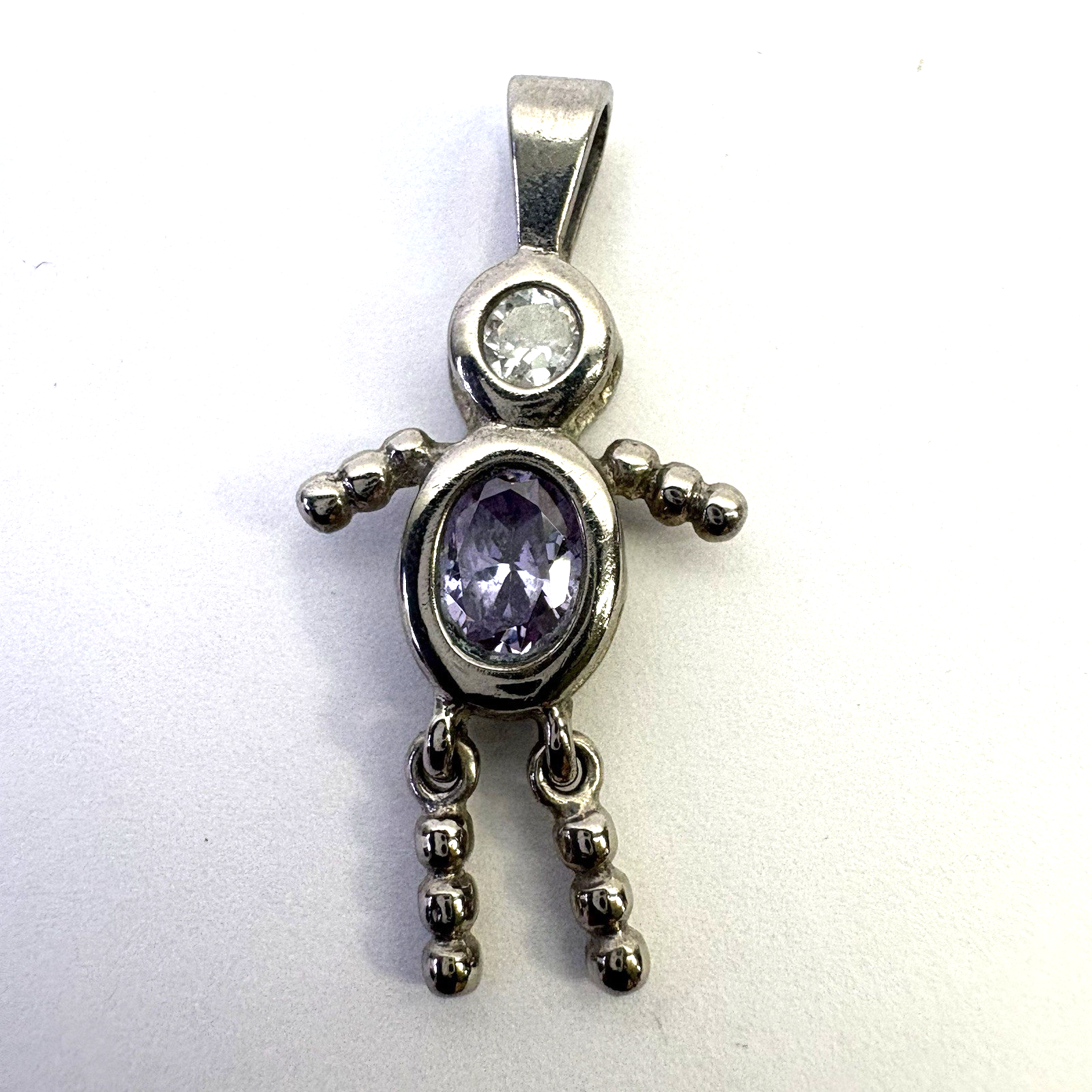 925 Sterling Silver Charm Pendant Lot Heart Blue CZ Girl Figure 3pc 7.36g Vintag