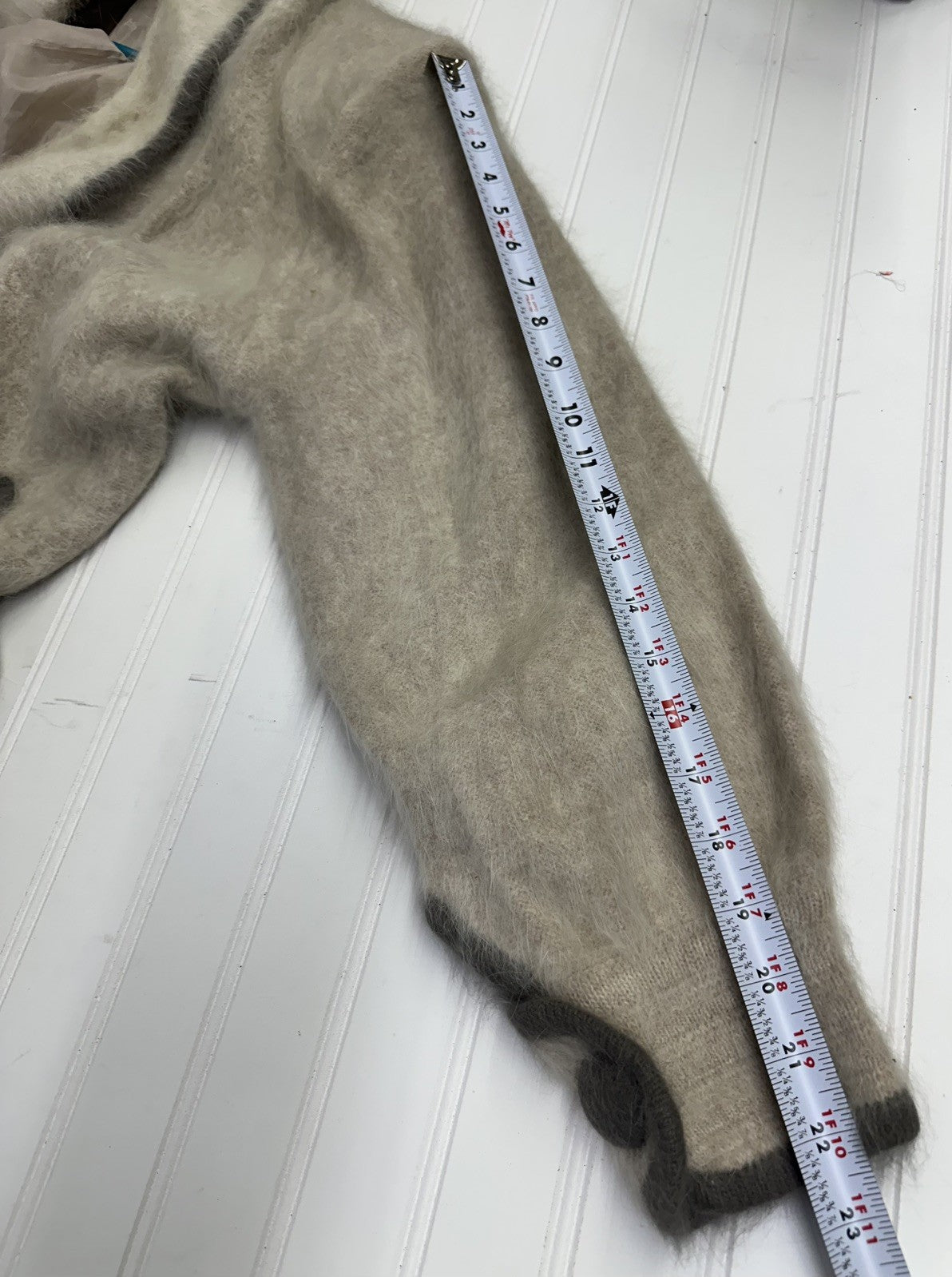 Vintage Imago Coat Small Beige Angora  Wool Blend Fuzzy Open Front Pockets