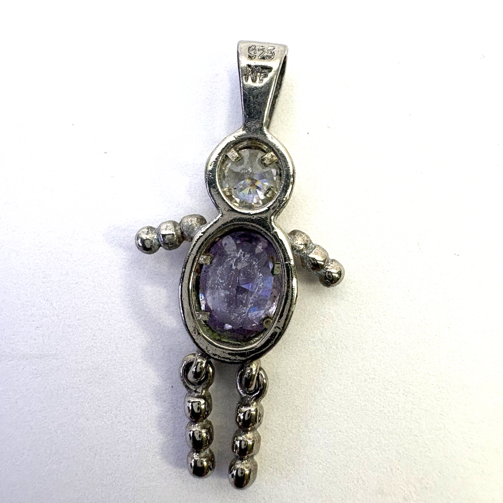 925 Sterling Silver Charm Pendant Lot Heart Blue CZ Girl Figure 3pc 7.36g Vintag