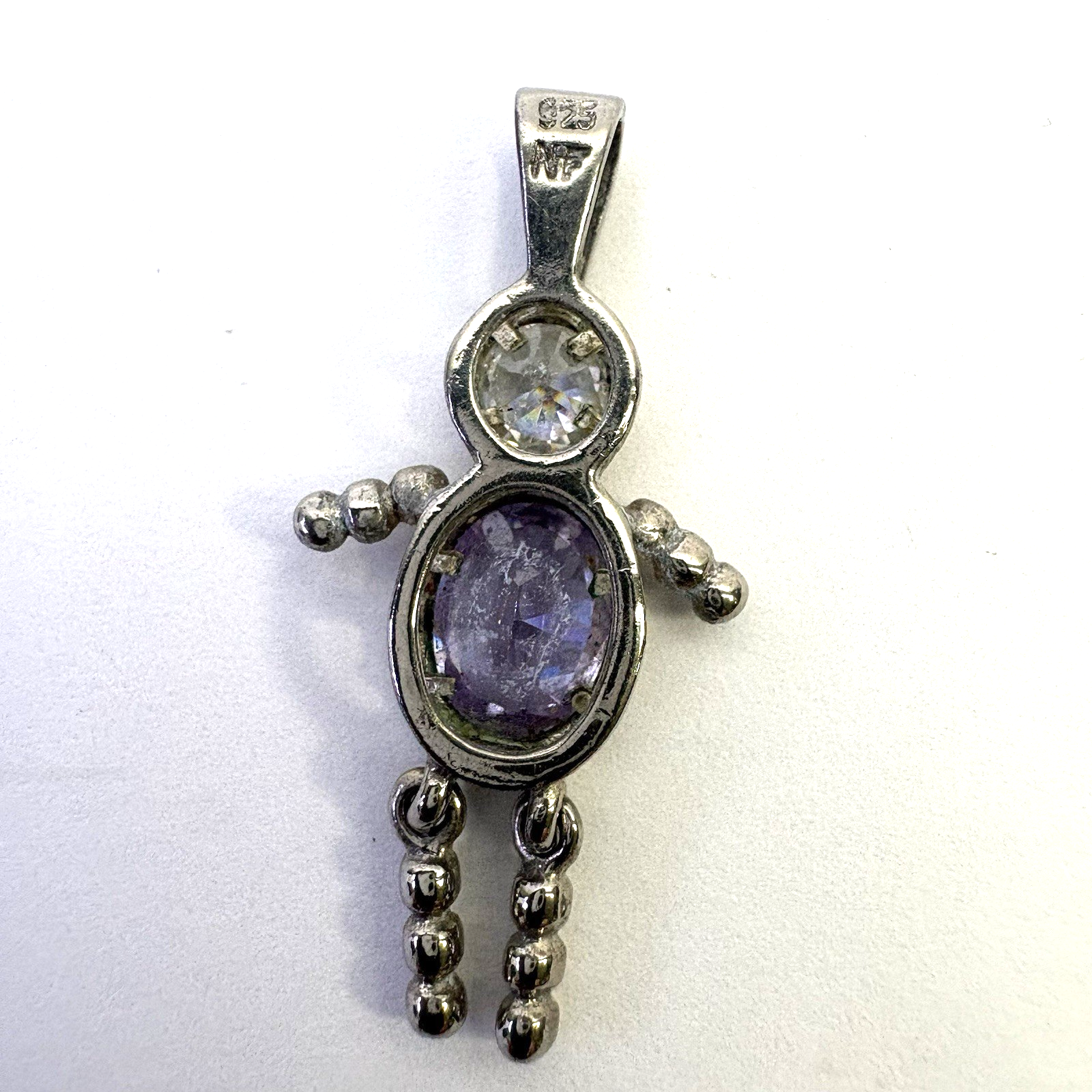 925 Sterling Silver Charm Pendant Lot Heart Blue CZ Girl Figure 3pc 7.36g Vintag