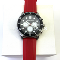 Michael Kors Cunningham Mens Chronograph Watch, Black Dial, Red Silicone Strap
