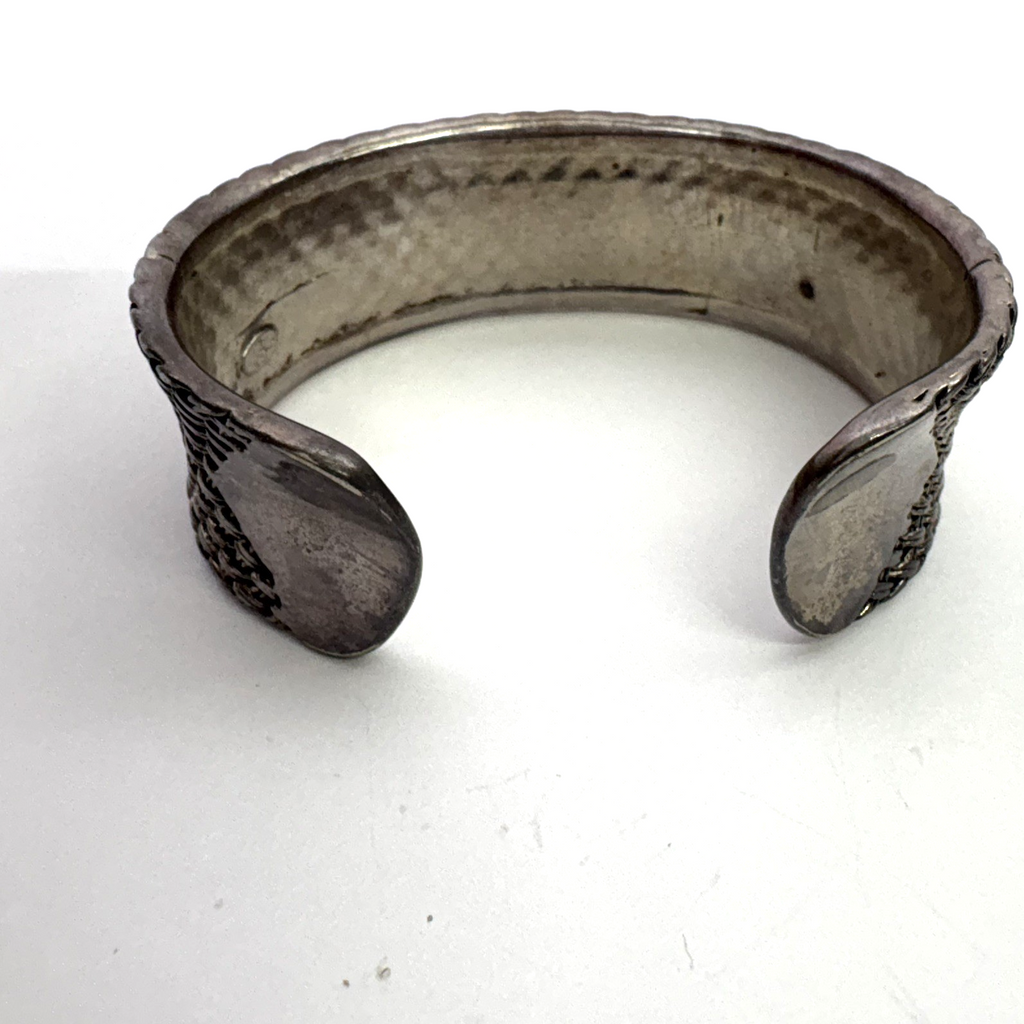 Vintage Premier Designs Basketweave Cuff Bracelet Silver Tone Wide Textured 