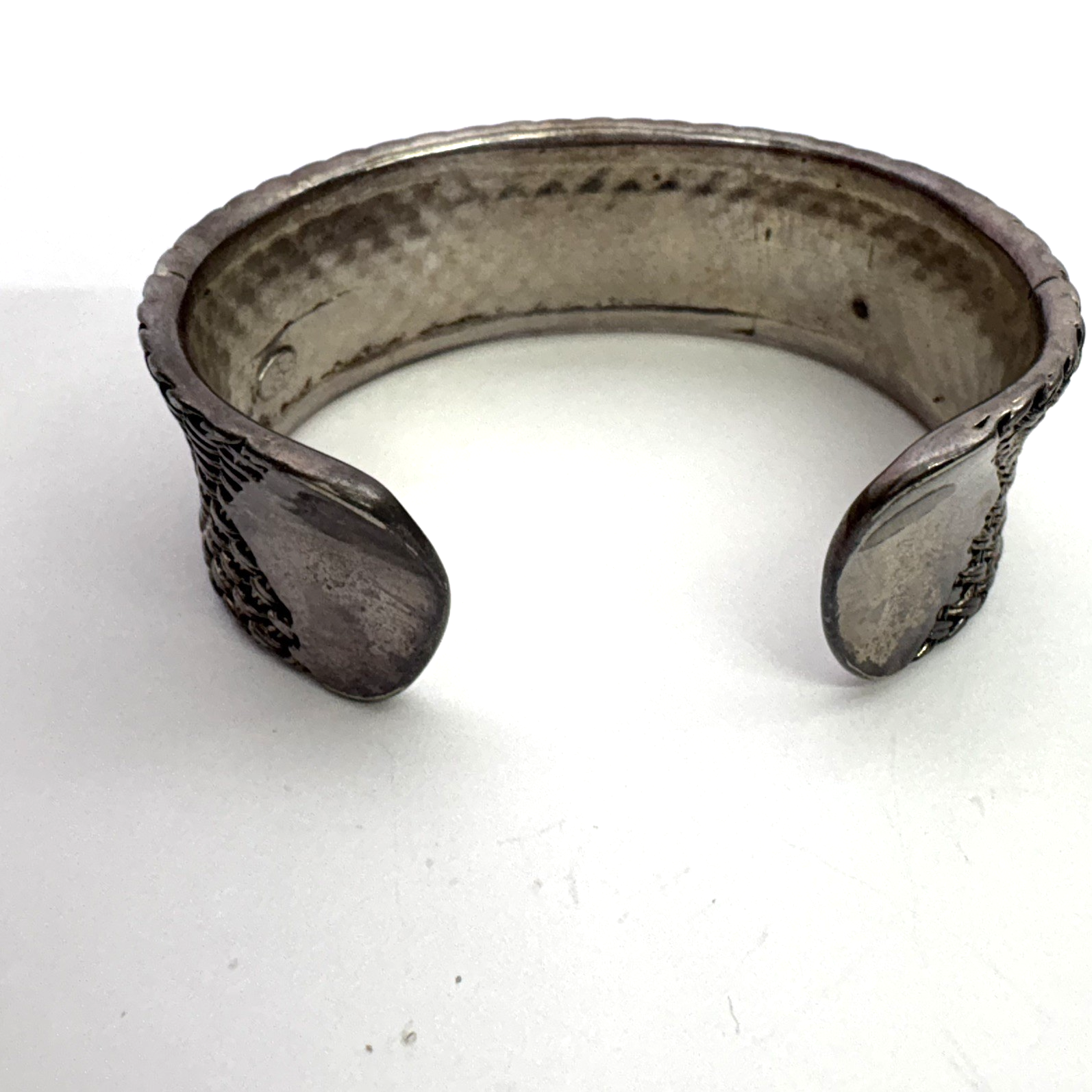 Vintage Premier Designs Basketweave Cuff Bracelet Silver Tone Wide Textured 
