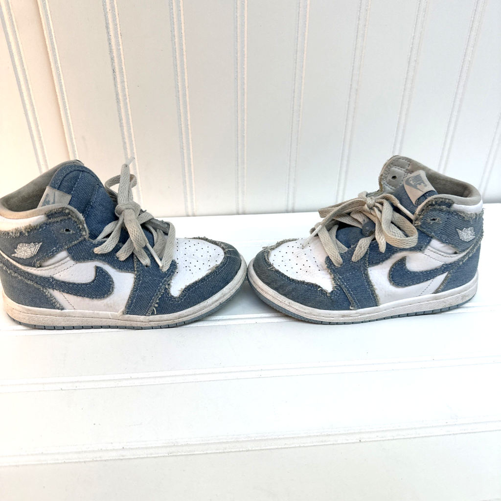 Nike Air Jordan 1 High OG Denim Toddler Shoes Blue White Size 9C CU0450-104