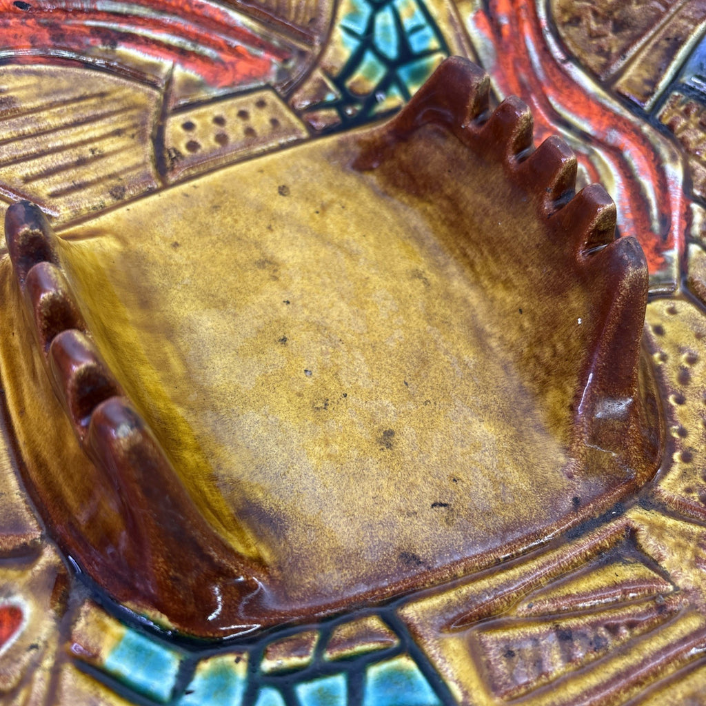 Vintage 70s California Studio Pottery Ashtray MCM Large Square Stoner Art