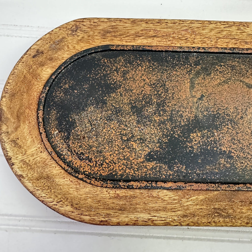 Rustic Wooden Candle Tray Base Primitive Wood Dough Bowl Style Decor 14"