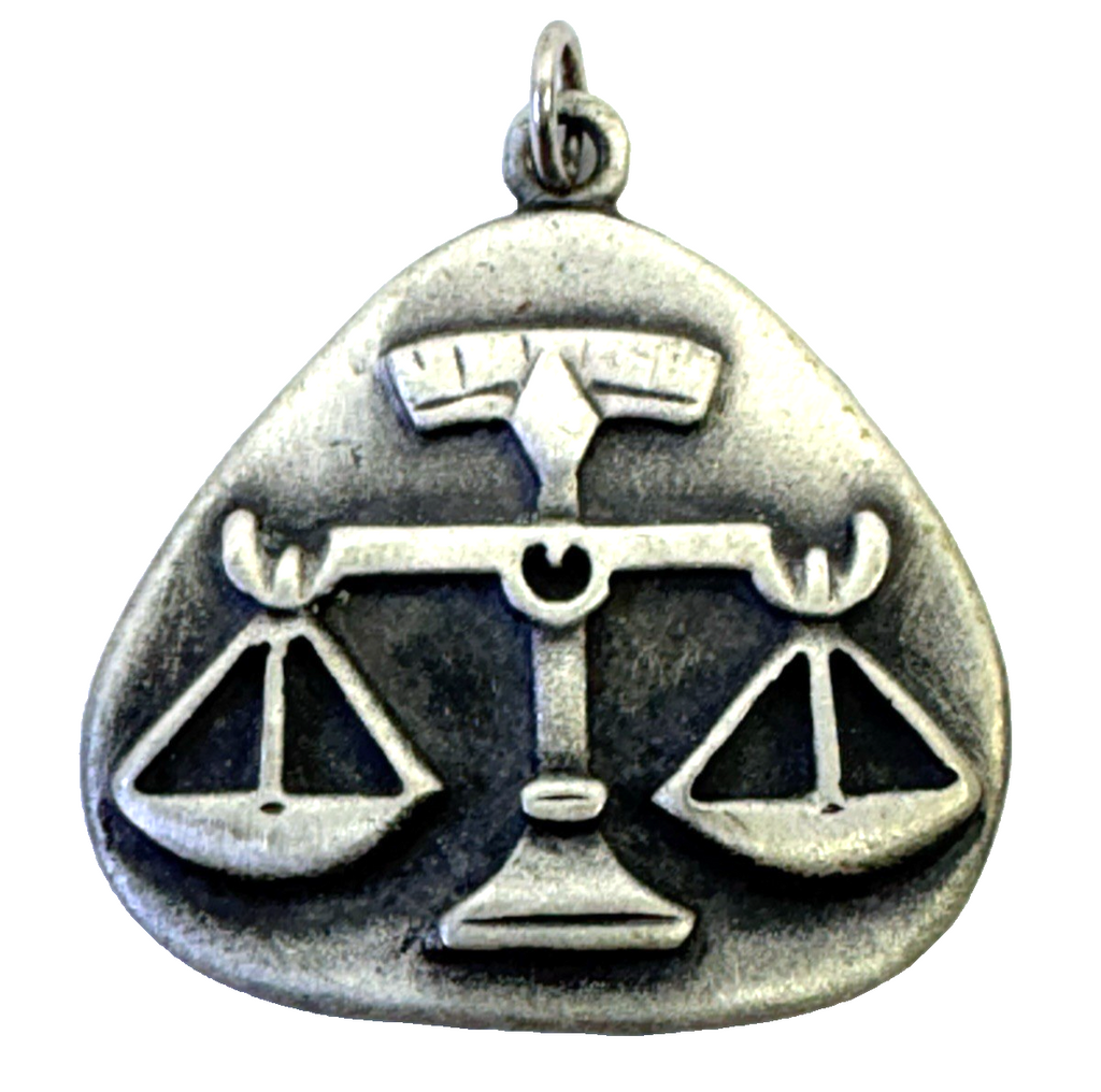 Vintage Libra Zodiac Scales Pewter Pendant Charm Astrology Horoscope Silver Tone