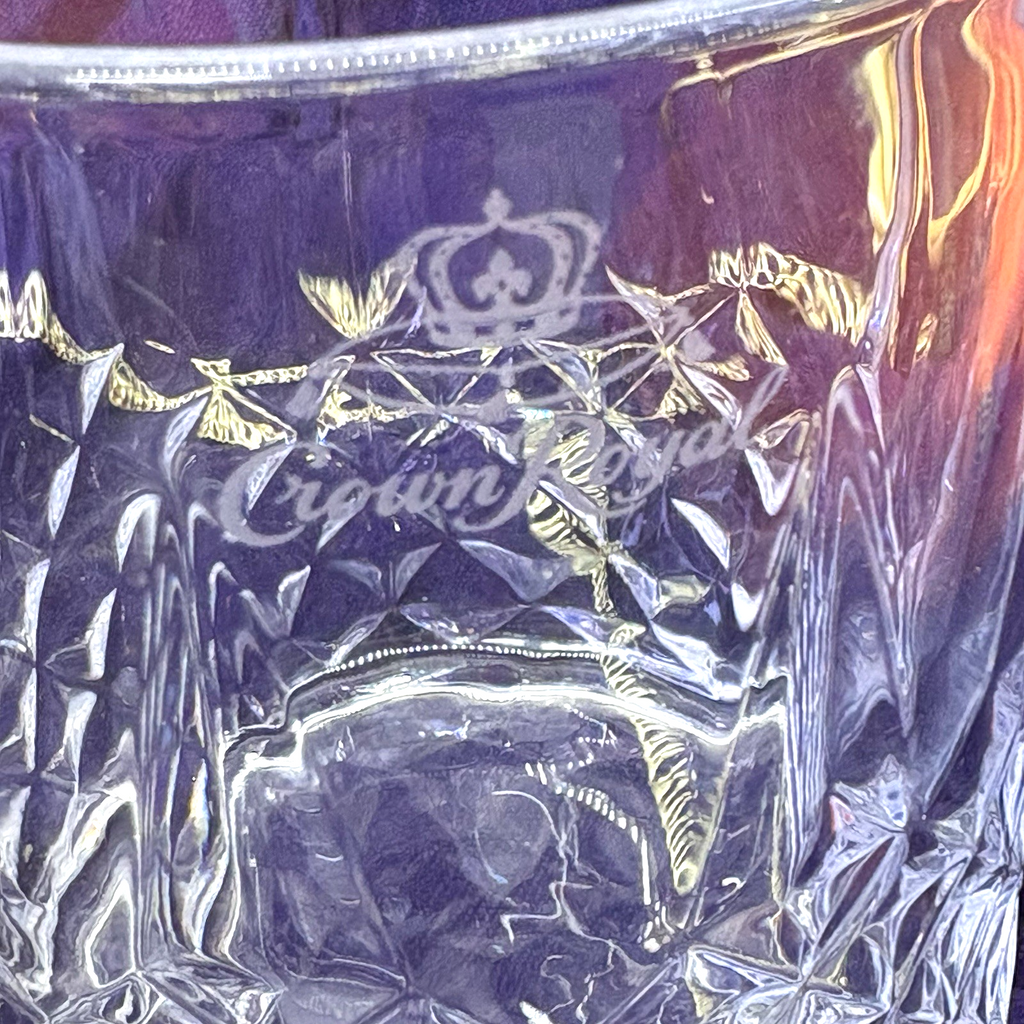 Lot 7 Crown Royal Bags Peach Purple Drawstring + Bonus CRWNRL Glass