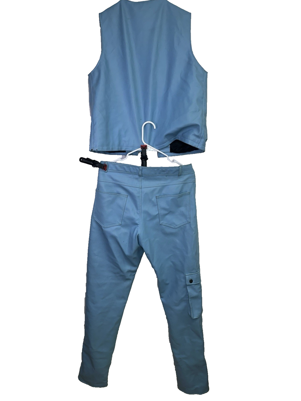 Y2K Blue Faux Leather Cargo Pants Size 32  & Utility Vest Set Mens Size M