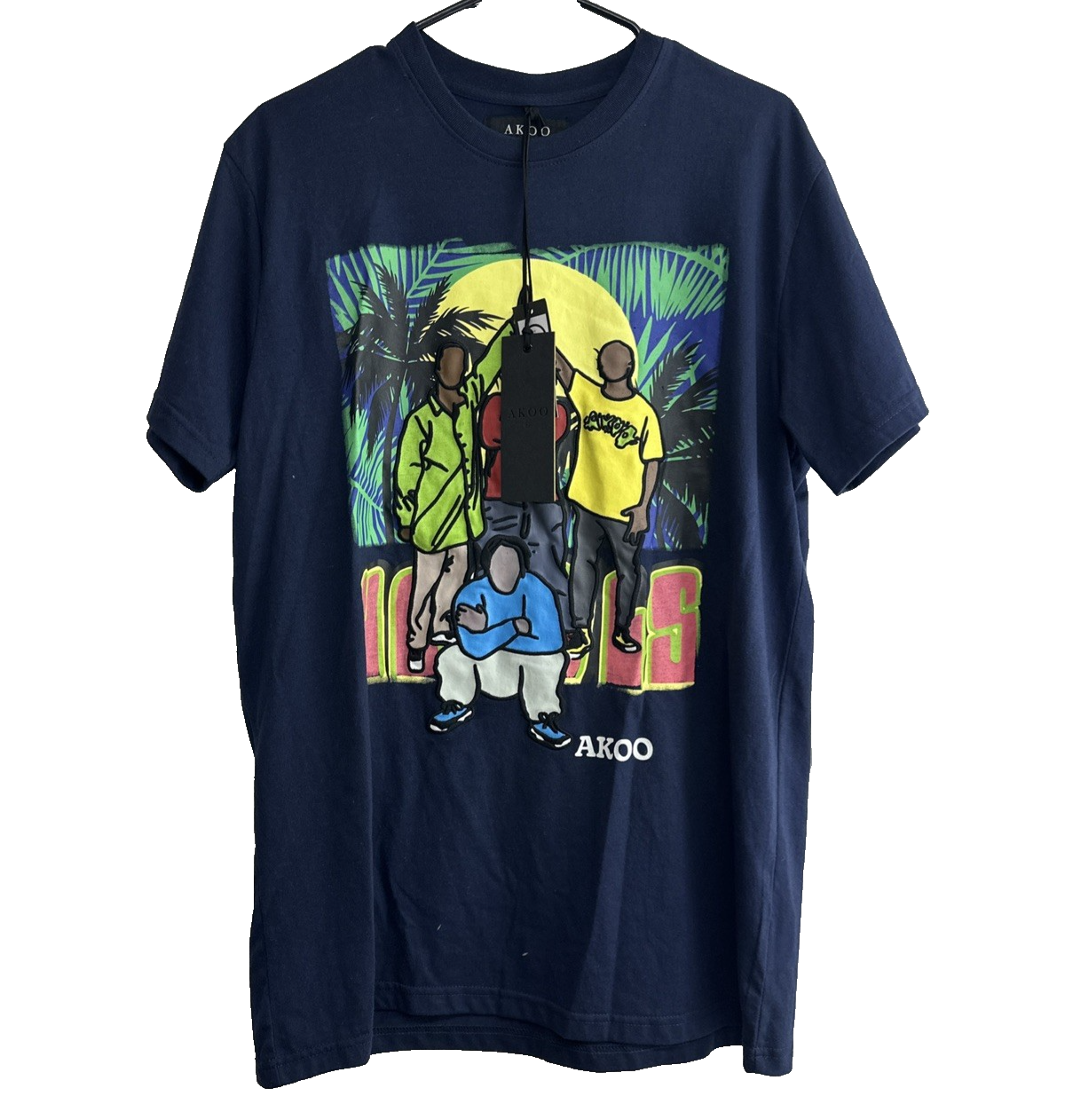 New AKOO Graphic T-Shirt Mens Size M Navy Blue Cousins SS Knit Mayblazer StreetW