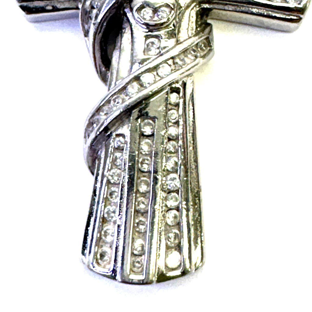 925 Sterling Silver Cross Pendant CZ 35.28g 80.9mm