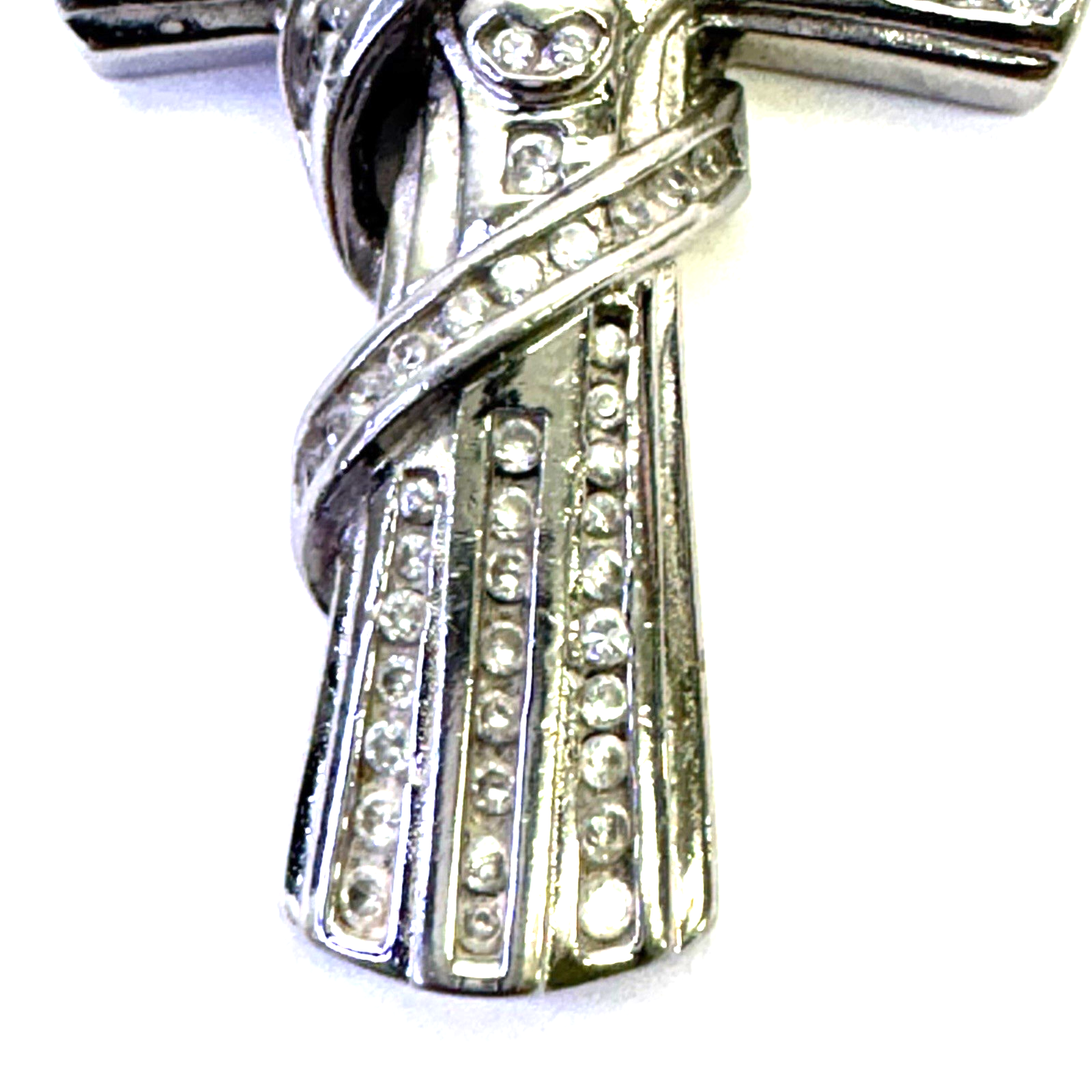 925 Sterling Silver Cross Pendant CZ 35.28g 80.9mm