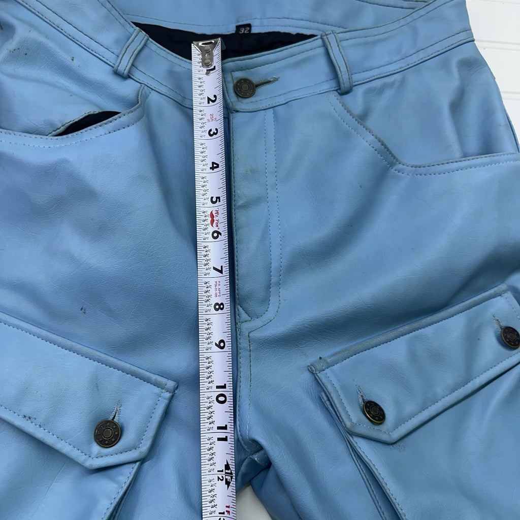 Y2K Blue Faux Leather Cargo Pants Size 32  & Utility Vest Set Mens Size M