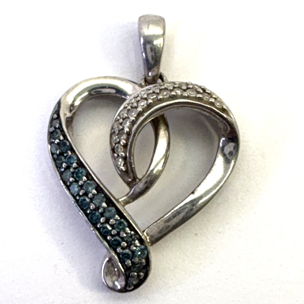 925 Sterling Silver Charm Pendant Lot Heart Blue CZ Girl Figure 3pc 7.36g Vintag