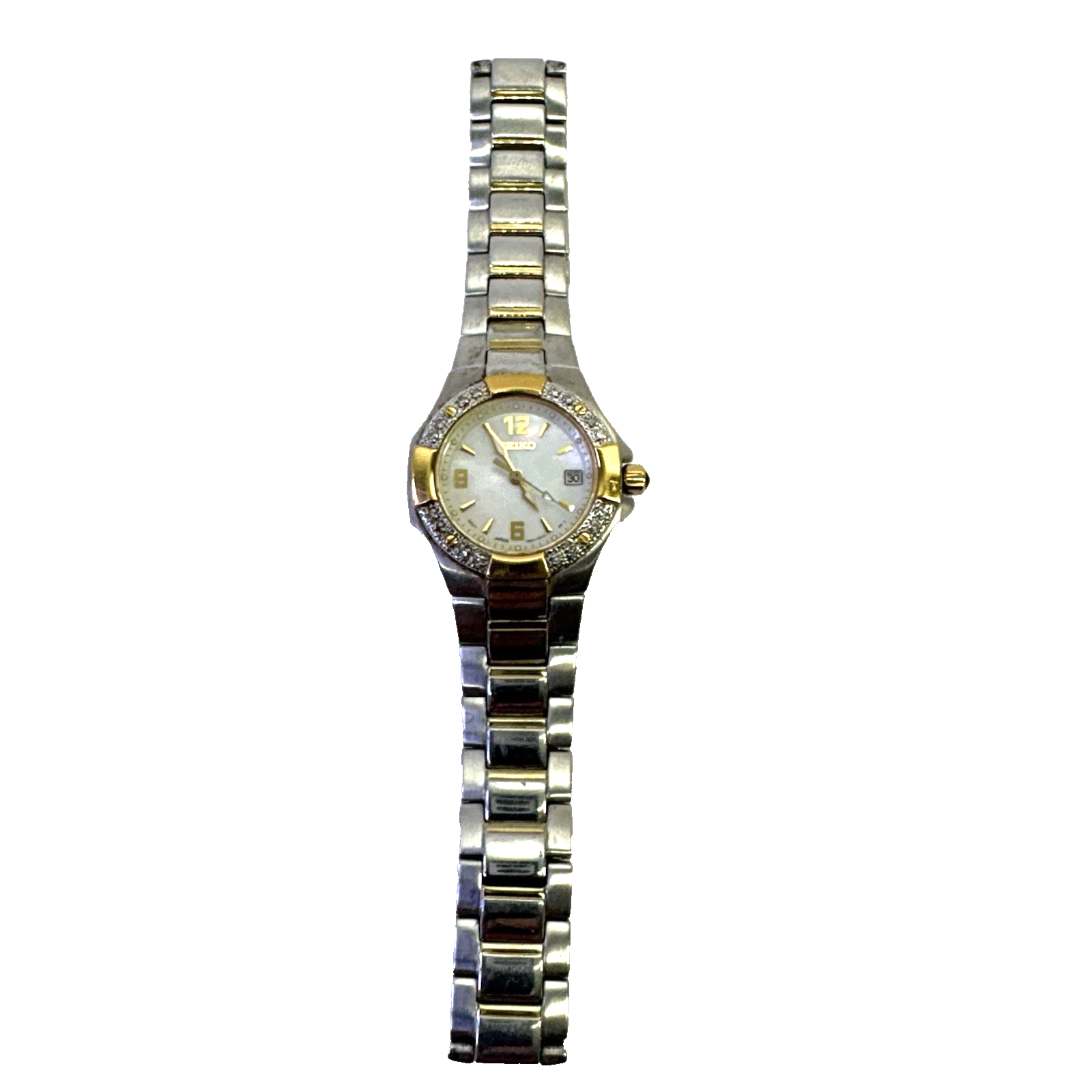 Seiko Coutura Diamond Bezel Women’s Watch 7N82-0BF0 MOP Dial AS-IS