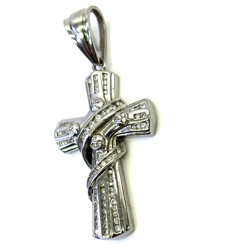 925 Sterling Silver Cross Pendant CZ 35.28g 80.9mm