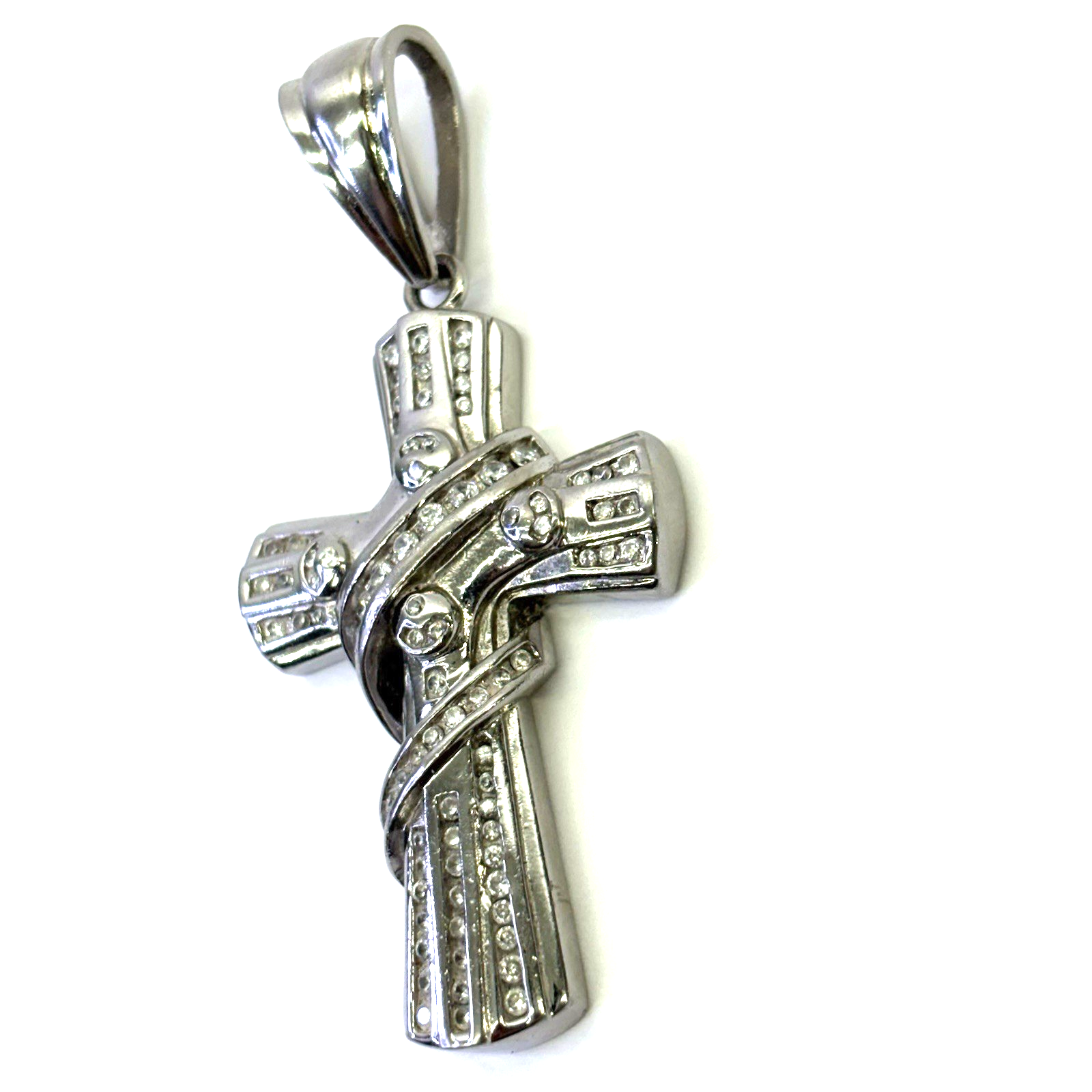 925 Sterling Silver Cross Pendant CZ 35.28g 80.9mm