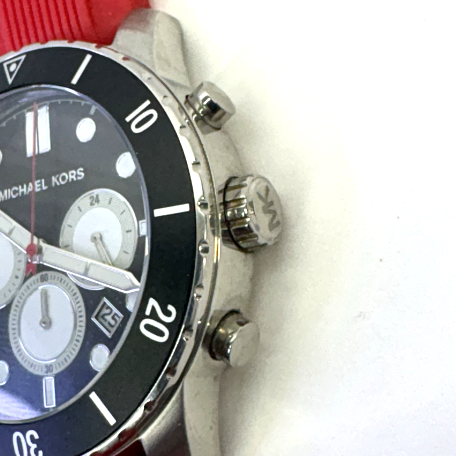 Michael Kors Cunningham Mens Chronograph Watch, Black Dial, Red Silicone Strap