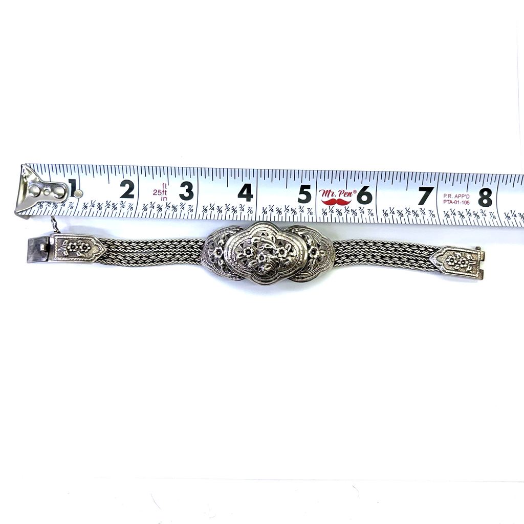 925 Sterling Silver Thailand Floral Multi Strand Bracelet 7.5” 41.59g
