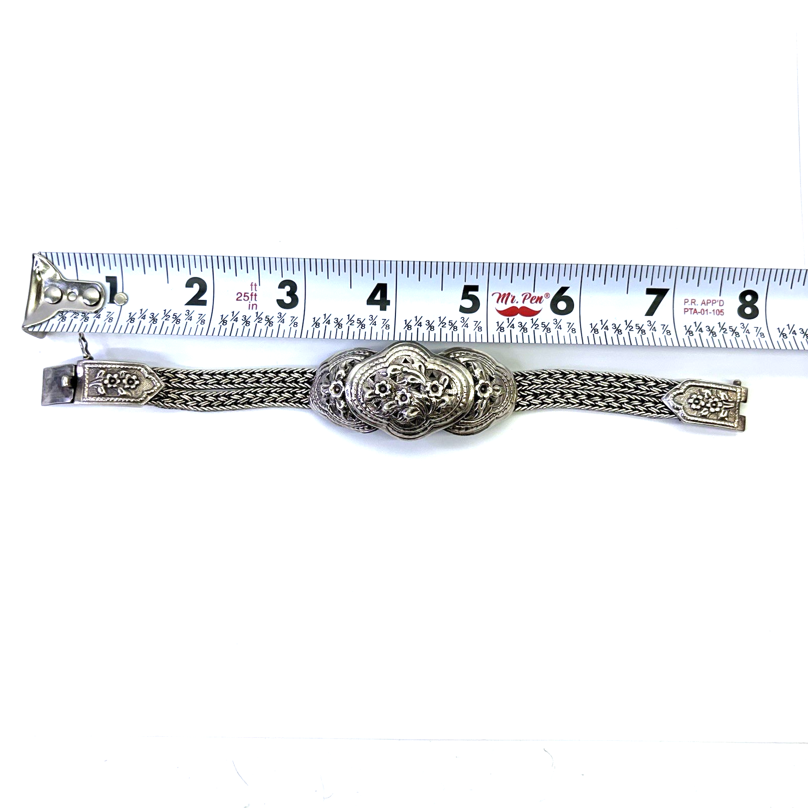 925 Sterling Silver Thailand Floral Multi Strand Bracelet 7.5” 41.59g