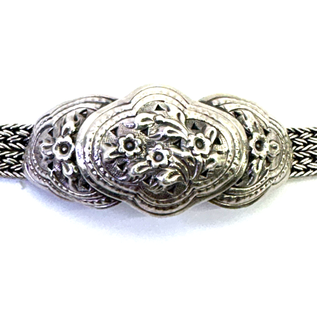 925 Sterling Silver Thailand Floral Multi Strand Bracelet 7.5” 41.59g