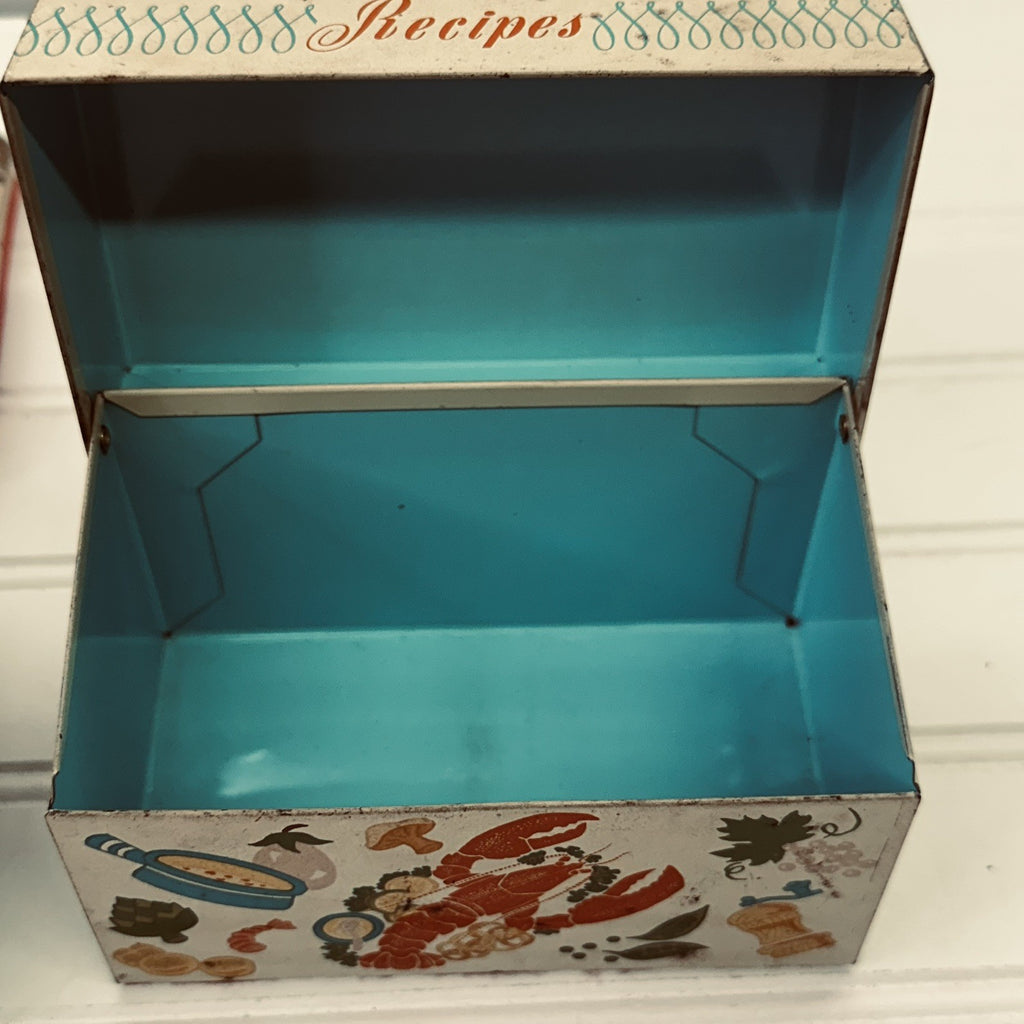 Lot 2 Vintage Tin Boxes Potpourri Press Recipe Tin & Christmas Scene Storage