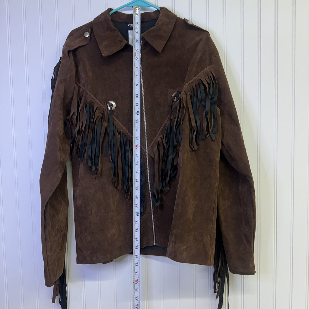 Modern Hero Fringe Western Jacket Brown Faux SuedeSize Adult Std M Cowboy Rodeo 