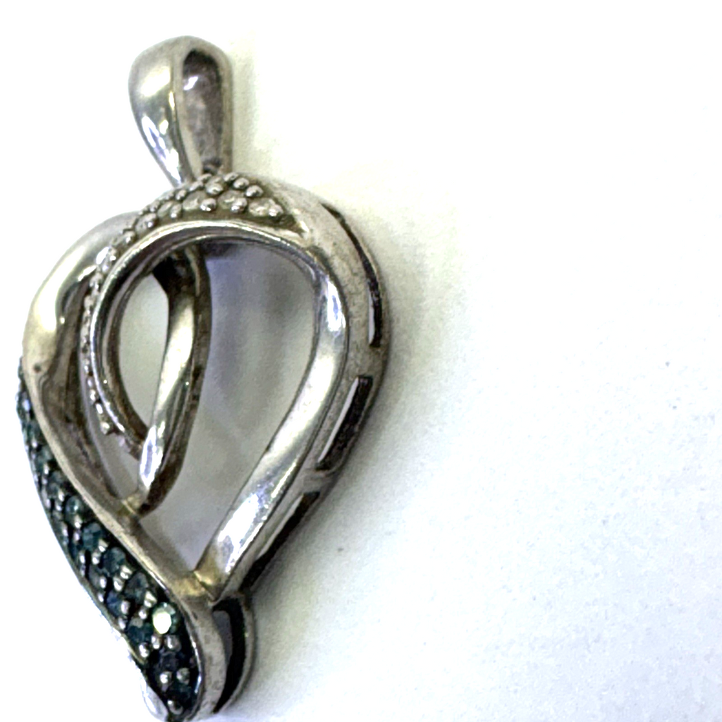 925 Sterling Silver Charm Pendant Lot Heart Blue CZ Girl Figure 3pc 7.36g Vintag